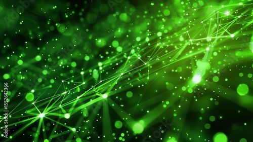 Glowing green neural network. Artificial intelligence concept. 3D rendering.