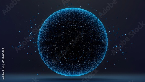 Sphere hologram on blue grey background.Abstract particles background with sphere shapes. Futuristic globalization interface. 3D rendering 
