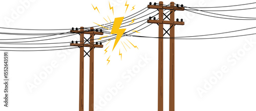 Electrical power line malfunction, electricity spark between wires, power outage danger, energy infrastructure failure, electrical hazard scene, transmission line damage, electricity concept, 