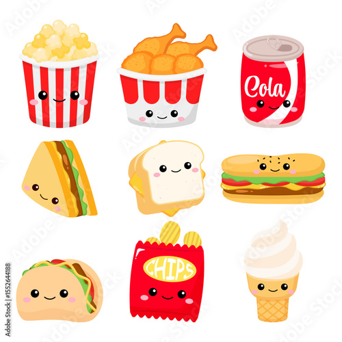 Cute fast food characters collection clip art