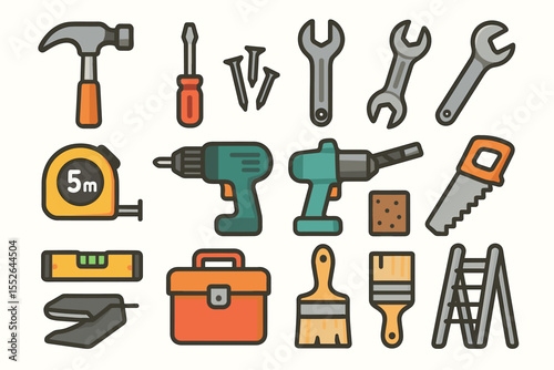 Colorful hand tools collection for diy projects and home repairs