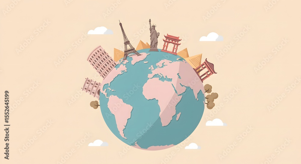 Naklejka premium World Travel Iconic Landmarks & Global Adventures
