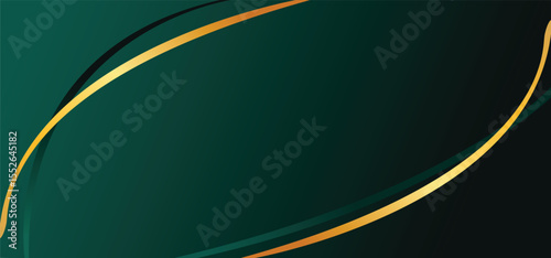 Luxury emerald green abstract background with elegant golden lines and gradient vector illustration