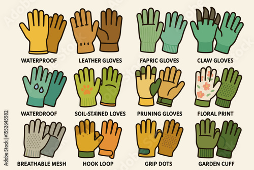 Variety of gardening gloves: waterproof, leather, fabric, and more designs