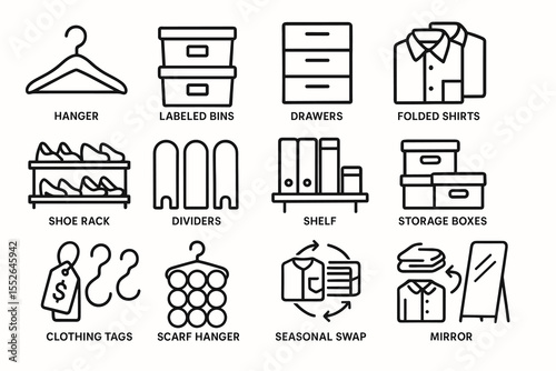 Organized closet essentials: hangers, bins, drawers, and more for efficient storage