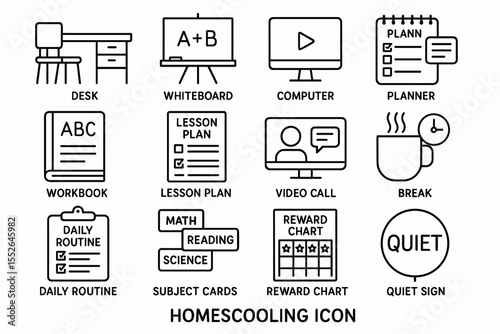 Homeschooling icon set: tools and concepts for effective home learning