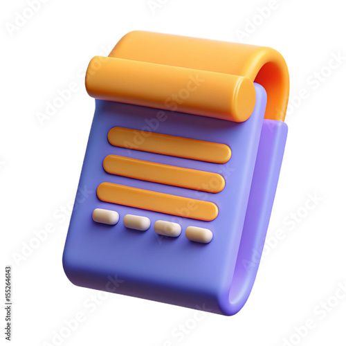 3d stylized notebook with orange lines and buttons isolated on transparent background