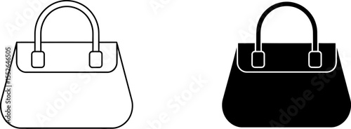 Handbag purse tote bag fashion accessory vector illustration outline black design stylish elegant 100 editable vector illustration with png format