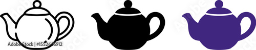 Teapot vector illustration set black outline and purple tea pot design for tea time graphic design 100 editable vector illustration with png format