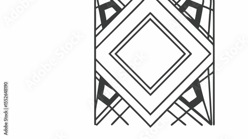 Geometric art deco design featuring nested diamonds and linear accents in black and white tones style created with generated ai