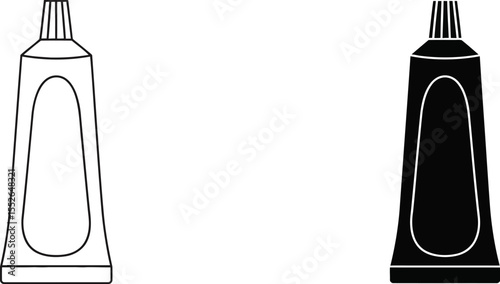 Isolated vector illustration of toothpaste tube in black and white minimal style for design needs editable vector illustration with png format