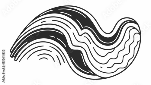Abstract flowing pattern with alternating thick and thin lines forming a wave like shape on white background created with generated ai