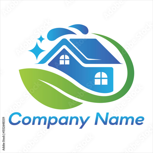 Eco Friendly House Cleaning Logo Green Leaf and Sparkling Home Icon for Residential Services