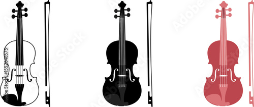 Violin illustration set vector graphic design musical instrument orchestra stringed fiddle art bow music editable vector illustration with png format