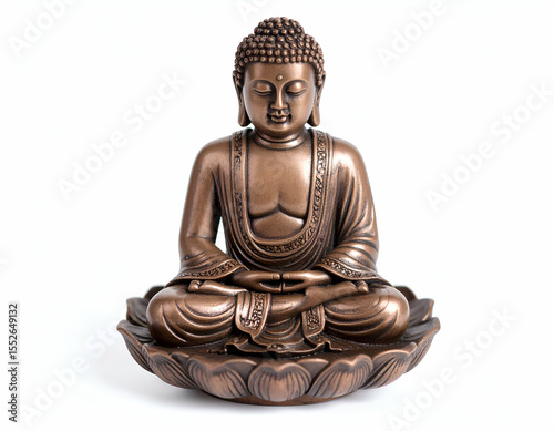 Serene Buddha Statue Lotus Position, Peaceful Expression, Bronze Finish