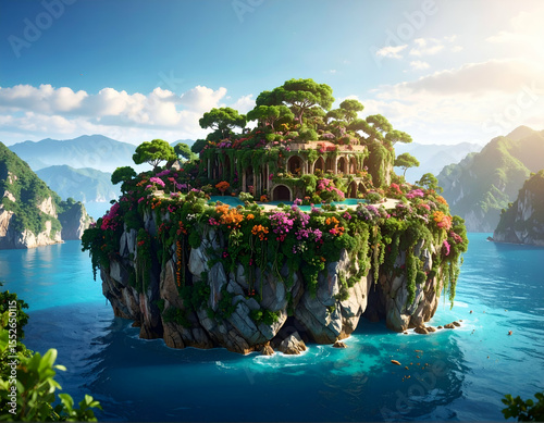 Enchanted Floral Island A Lush Paradise of Vines and Blossoms