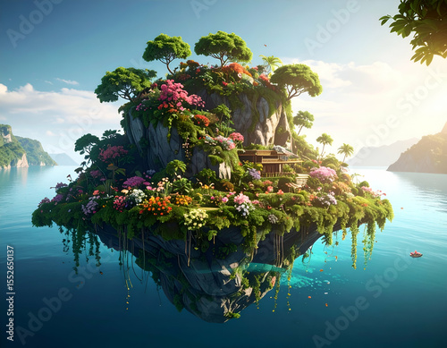 Enchanted Floral Island A Vibrant Paradise of Living Vines and Blossoms