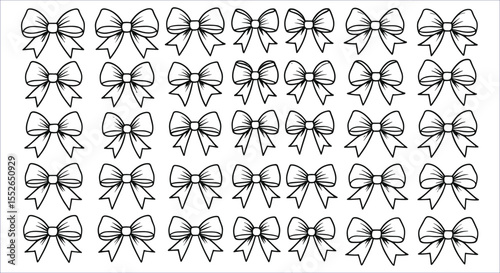Black and White Ribbon Bow Vector Set for Holiday Crafts and Packaging Design