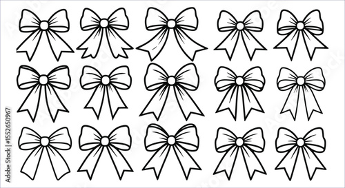 Black and White Ribbon Bow Vector Set for Holiday Crafts and Packaging Design