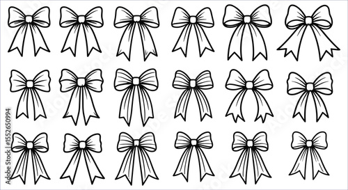 Black and White Ribbon Bow Vector Set for Holiday Crafts and Packaging Design