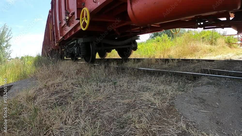 Train car wheels, train moving on rails