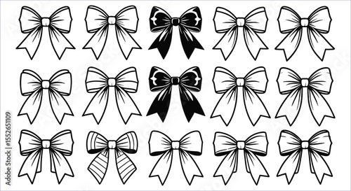 Cute Line Art Bow Elements for Kids Crafts and Decorative Artwork Projects