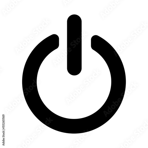 essential black graphic represents the ubiquitous power symbol. clean and recognizable icon to denote on or off functionality, energy control, and technological interfaces across various digital