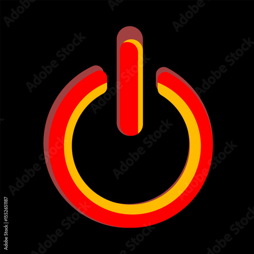 vibrant red and yellow power symbol on a dark backdrop commands attention. Ideal for representing activation, energy, and digital interfaces in a bold and modern style. highlight key actions