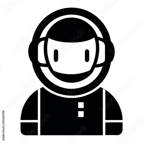 Black and White Icon of Smiling Astronaut with Headphones and Square Buttons