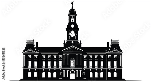Vector Silhouette of Classical Public Building with Columns and Historic Detailing