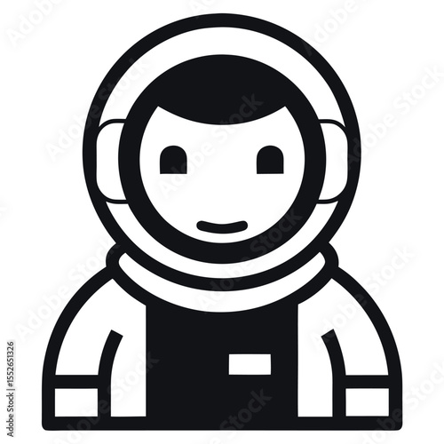 Black and White Illustration of a Smiling Astronaut in Space Suit