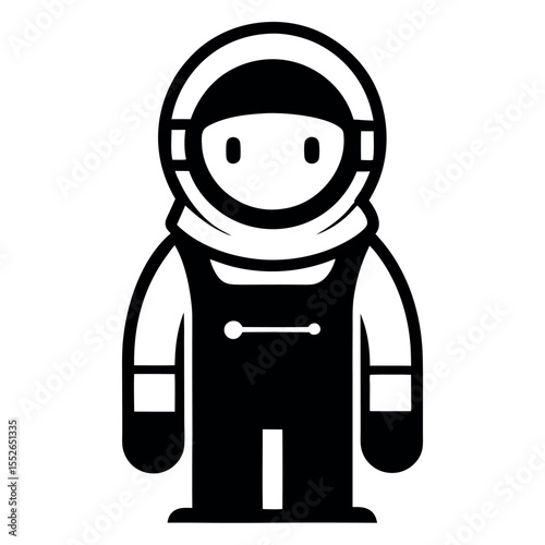 Cartoon Astronaut in Space Suit Black and White Illustration