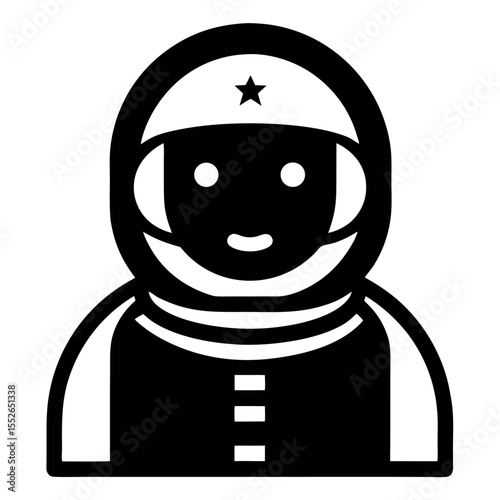 Black and White of a Smiling Astronaut in Space Suit with Star