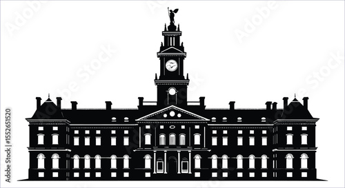 Vector Silhouette of Classical Public Building with Columns and Historic Detailing