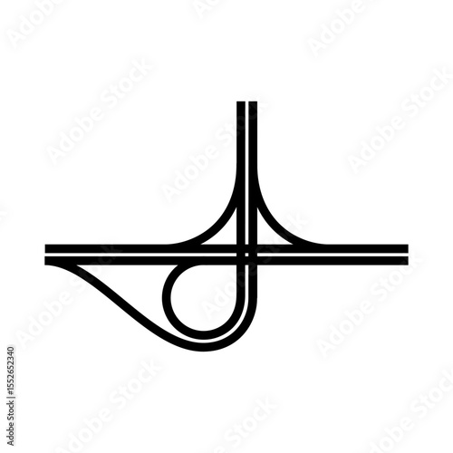 clean, minimalist representation of a highway interchange is ideal for themes of travel, logistics, connection, and infrastructure. geometric lines offer a modern aesthetic for maps or data visuals