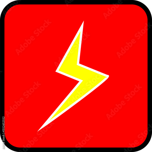 Punctuate designs with a striking yellow lightning bolt on a bold red background, perfect for conveying concepts of speed, energy, power, and urgent alerts. eye catching graphic for diverse uses