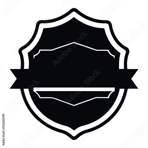 Black and White Emblem with Ribbon Banner for Logo Design and Elements