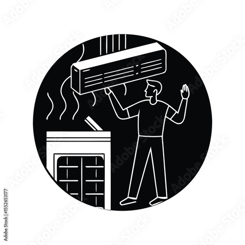Illustration of a technician working on an air conditioning unit installation
