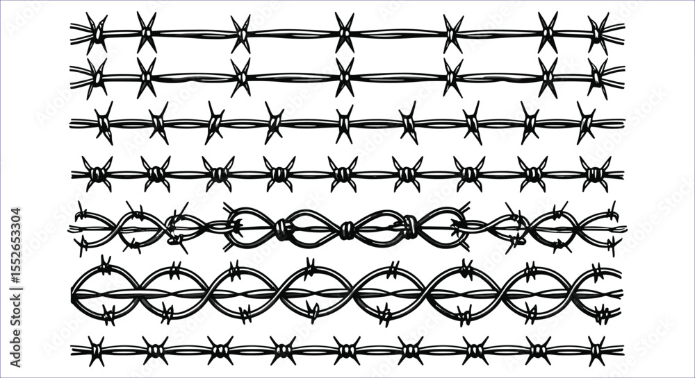 Naklejka premium Hand Drawn Barbed Wire Vector Elements for Rustic and Dangerous Design Themes