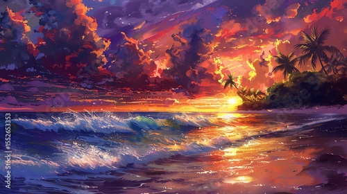 A beautiful sunset over the ocean. The warm colors of the sky and the cool colors of the water create a stunning contrast.