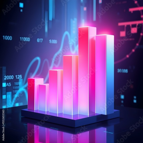 Financial Growth Chart:  A vibrant 3D bar graph showcases exponential financial growth, set against a backdrop of dynamic data visualizations.