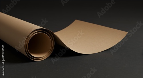Rolled brown craft paper on a dark background with soft shadows