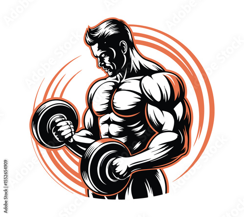 Bodybuilding and fitness concept logo, a muscular man mascot for a sports brand or gym on white background