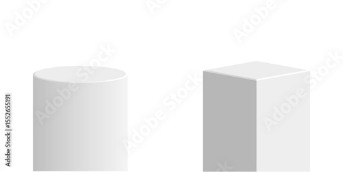 Cylinder and cube blocking white podium stage pedestal and platform vector, a minimalist display composition. Ideal for product showcases, geometric presentations, and modern abstract backdrops.