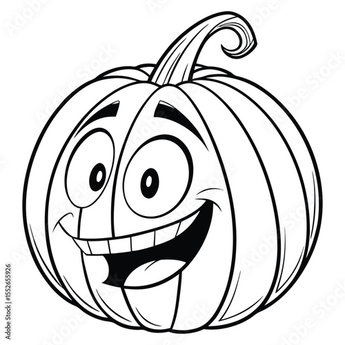 A happy and grinning cartoon pumpkin character with big eyes and a wide smile silhouette isolated on white background