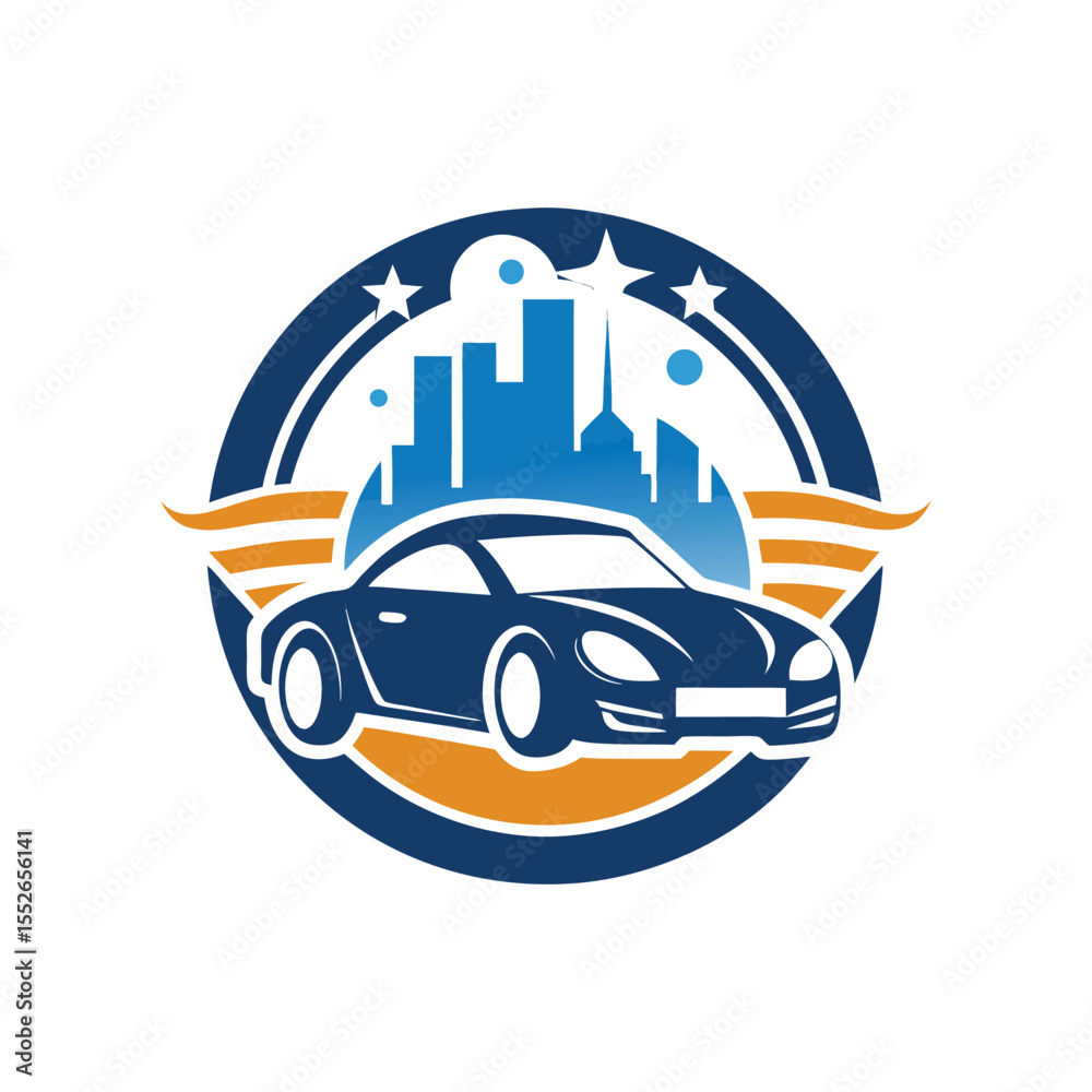 Obraz premium Auto Car Wash Logo Vector – Modern Vehicle Cleaning Icon with Water and Bubbles