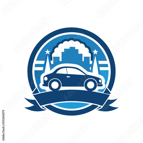 Auto Car Wash Logo Vector – Modern Vehicle Cleaning Icon with Water and Bubbles