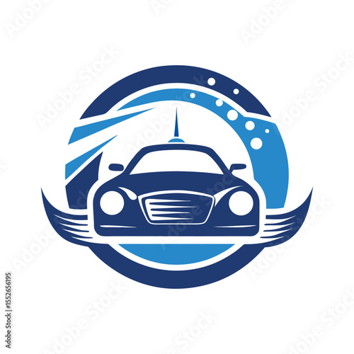 Auto Car Wash Logo Vector – Modern Vehicle Cleaning Icon with Water and Bubbles