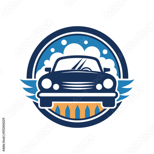 Auto Car Wash Logo Vector – Modern Vehicle Cleaning Icon with Water and Bubbles