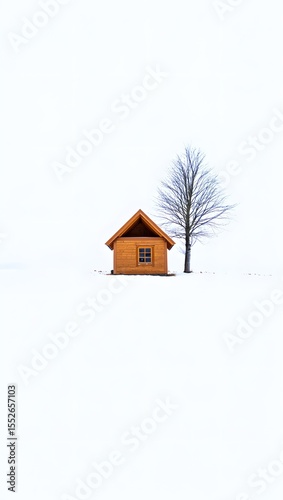 Minimalist winter cabin: snowy landscape photography